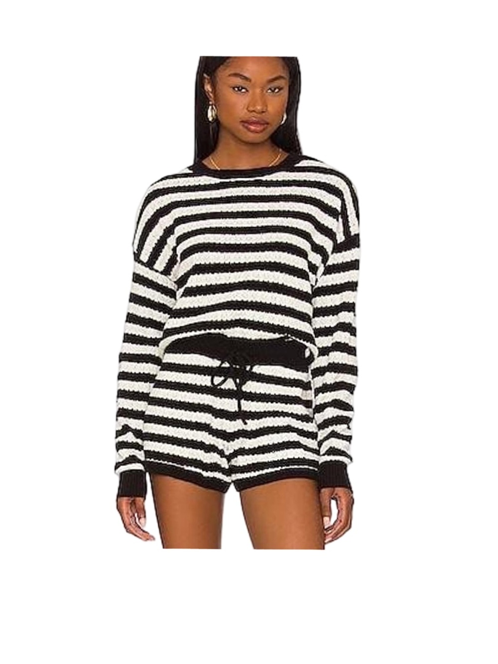 Beach Riot Black & White Striped Knit Lounge Shorts